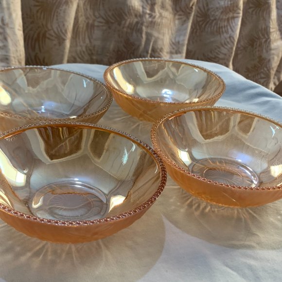 Four Vintage Iridescent Depression Glass Iris and Herringbone 4" Berry Bowls - Picture 2 of 3
